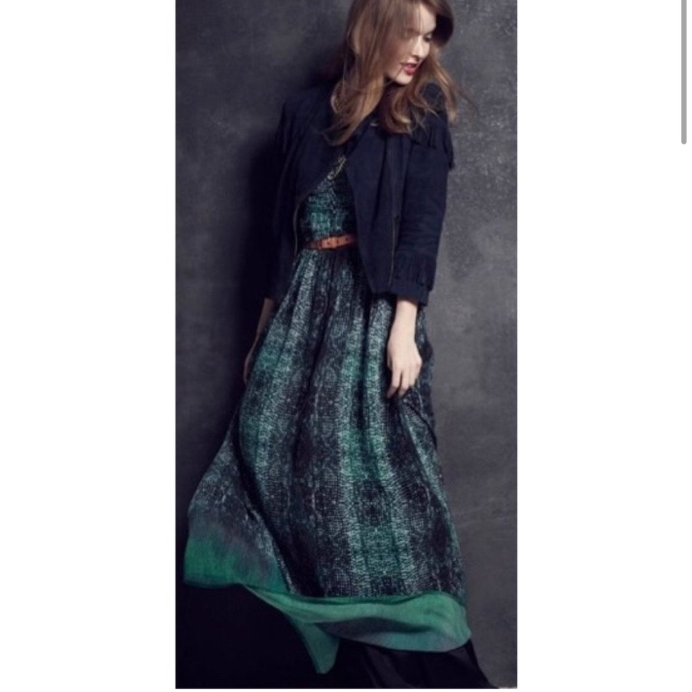 Anthropologie Moulinette Soeurs Vernalis green maxi dress strapless snakeskin 4P - Picture 4 of 16